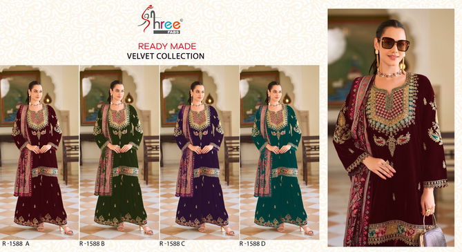 R 1588 By Shree Embroidery Velvet Pakistani Suits Wholesale Market In Surat